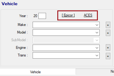 The Vehicle section with the Epicor and ACES labels circled. 