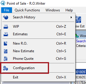 The Configuration entry circled on the File menu and Configuration not in the Quick Launch.