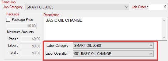Top half of the Smart Oil job with existing labor category and labor operation selected.