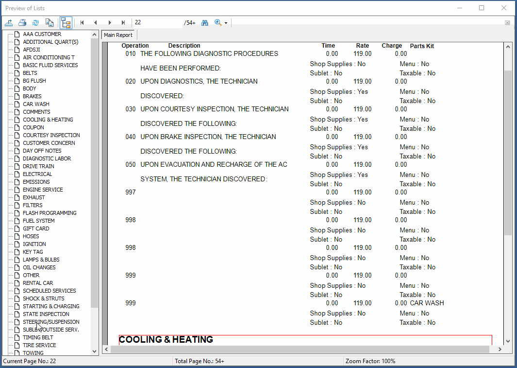 Clicking the bookmarks in the tree viewer on a list report.