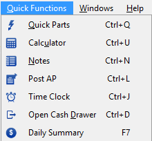 The Quick Functions menu expanded.