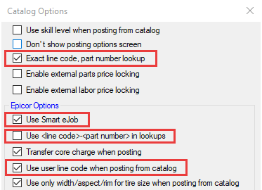 The required catalog options checked.
