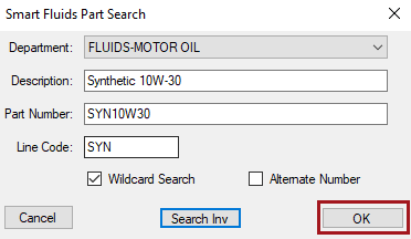 Selected part on the Smart Fluids Part Search window.