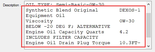 The posted engine oil specifications.