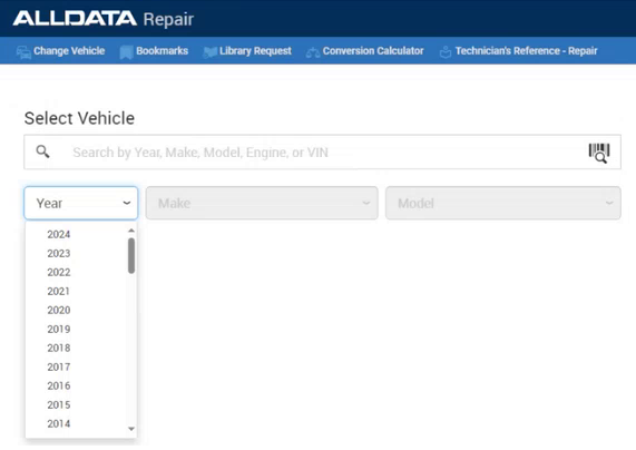 Vehicle selection tools in ALLDATA.