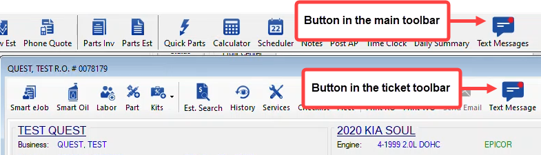 Both toolbars with the text message button.