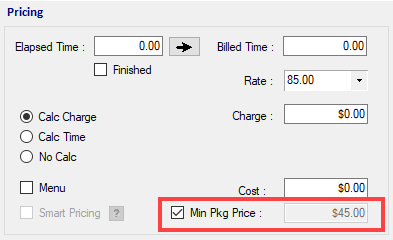 The Min Pkg Price field disabled. 