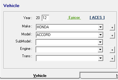 The aces vehicle field partially completed from the epicor information.