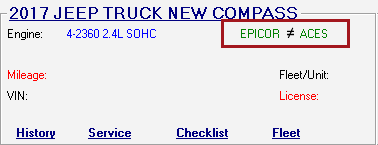 the vehicle section of the parts/labor tab where the epicor and aces indicators have a not equal sign between them.