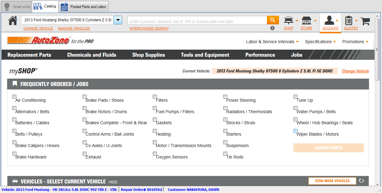 A picture appears of the AutoZone parts categories.