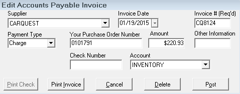The Edit Accounts Payable Invoice window.