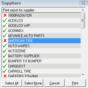 The list of suppliers.