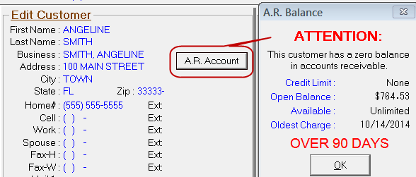 The AR Account button in the customer area of the Parts/Labor tab next to the AR Balance window it opens.