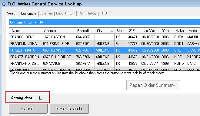 Central Service Lookup retrieving the data for the customer.