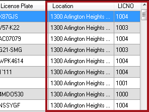 The search results with the Location and LICNO columns circled.