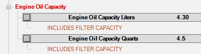 Engine Oil Capacity liters and quarty on the Smart Oil tab.