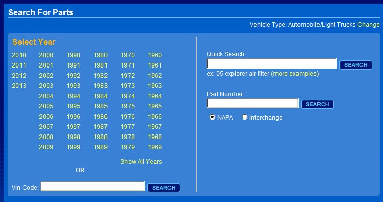 The parts search window.
