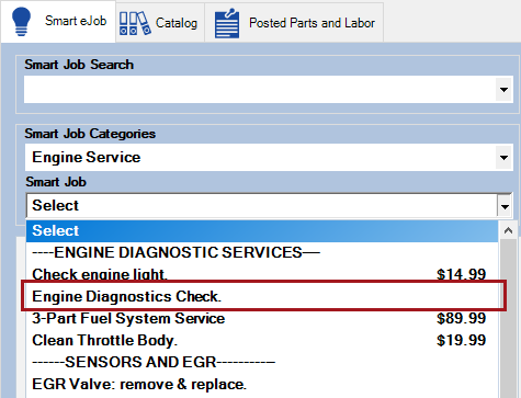 The package price blank in the Smart Job dropdown list.