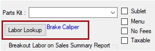 The catalog labor description from Epicor to the right of the Labor Lookup button. 