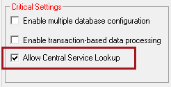 Allow Central Service Lookup box checked on the general options window.