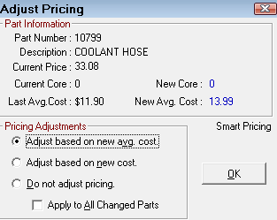 the Adjust Pricing window.