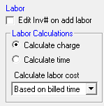 The Labor section on the Repair Order Options window.
