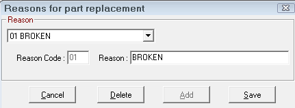 the Reasons for Part Replacement window