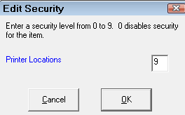 The Edit Security window where you type in the security level.