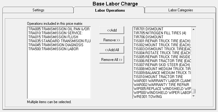 the Labor Operations tab.