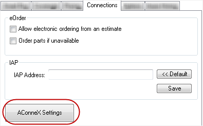 The AConneX Settings button on the Connections tab.