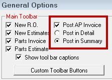 The Post AP options on the General Options window.