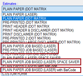 The job-based forms in the dropdown list.