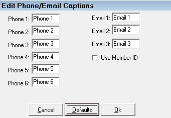 The Edit Phone/Email Captions window.