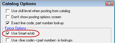 The Use Smart eJob option selected on the Catalog Options window.