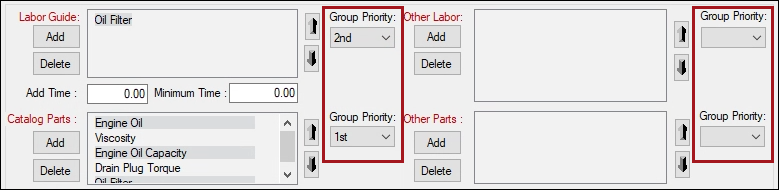 All group priority dropdown lists circled.