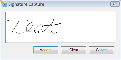 The electronic signature capture window displaying a captured signature.