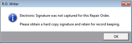 A message notifying you that the electronic signature was not copied.