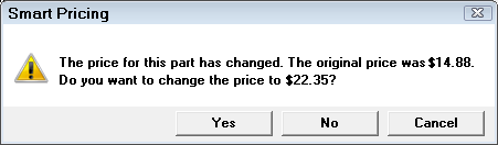 The prompt asking if you want to confirm the price change.