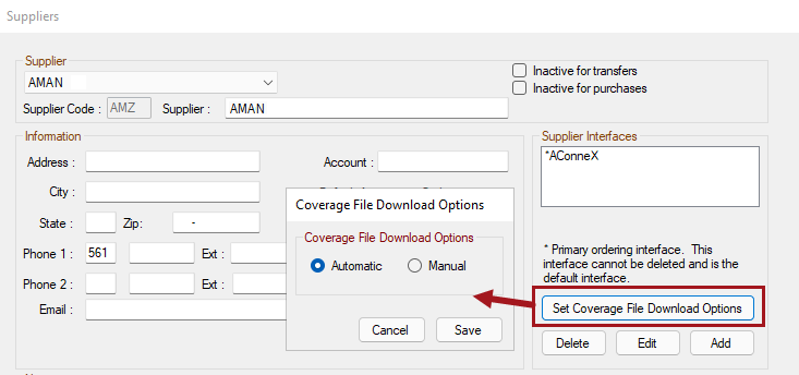 The new supplier coverage download settings.