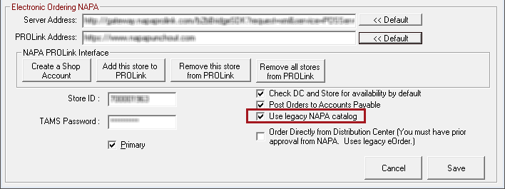 Use Legacy NAPA Catalog checked in Supplier configuraiton. 