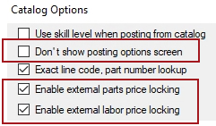 The Catalog Options set for external price locking.