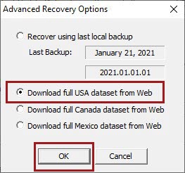 The Download Full USA dataset from Web option selected. 