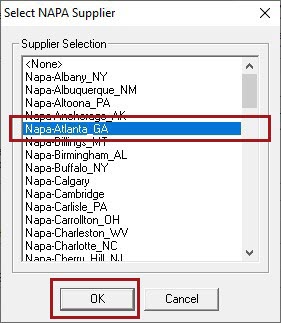 The list of NAPA distribution centers in the "Napa-[City_ST]" format. 