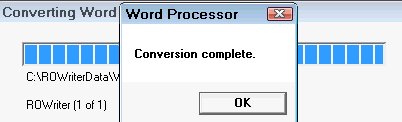 The conversion complete window over the progress bar window.