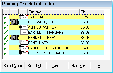 the Printing Check List Letters window.