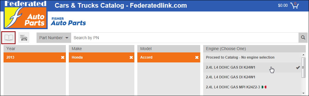 the vehicle selection options on the Federated website window. 