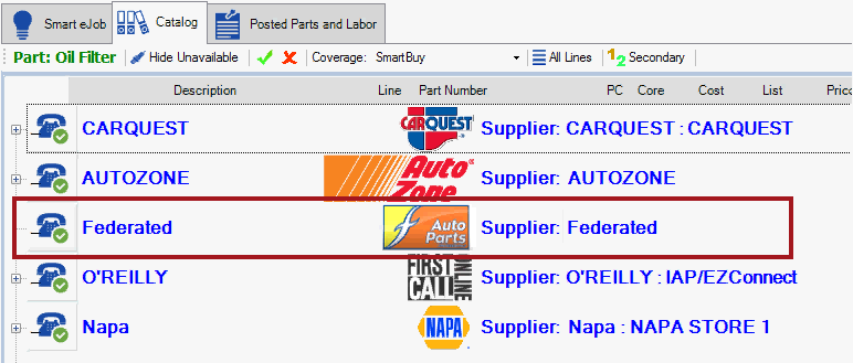 The Federated supplier section with a green checkmark on the phone icon.