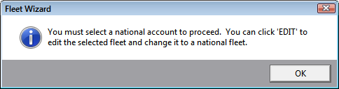 The prompt telling you that you must select a national account to proceed.