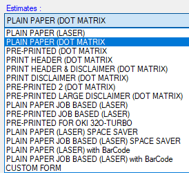 The dropdown list of standard form type expanded in the Repair Order field.
