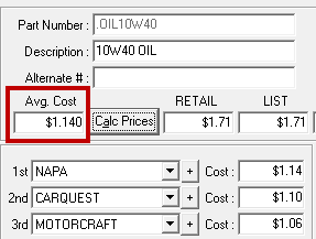 The Average cost circled on the Inventory window.